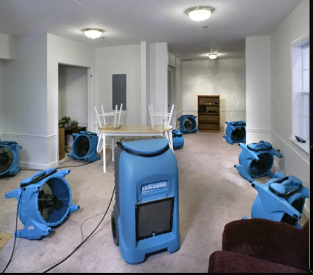 Air movers and dehumidifier setup for Water Damage Restoration in Richton Park